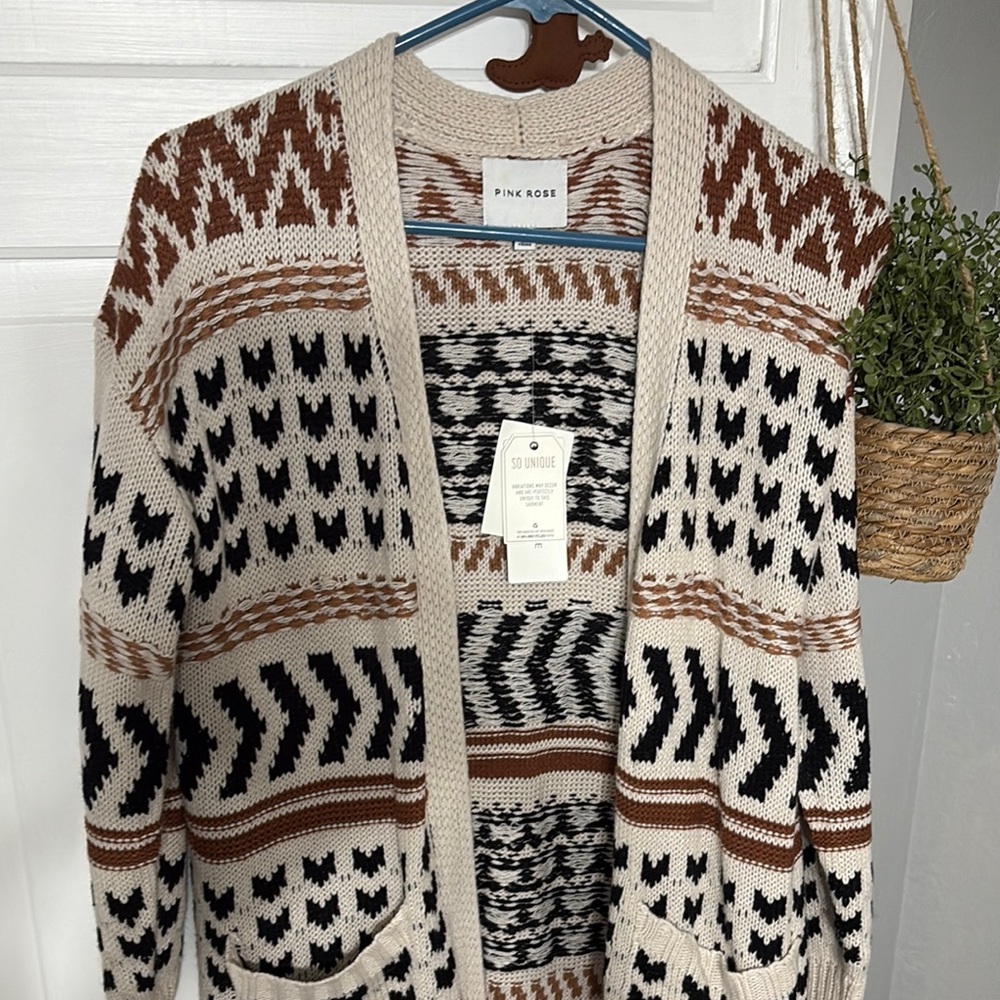 Pink Rose Geometric Knit Cardigan